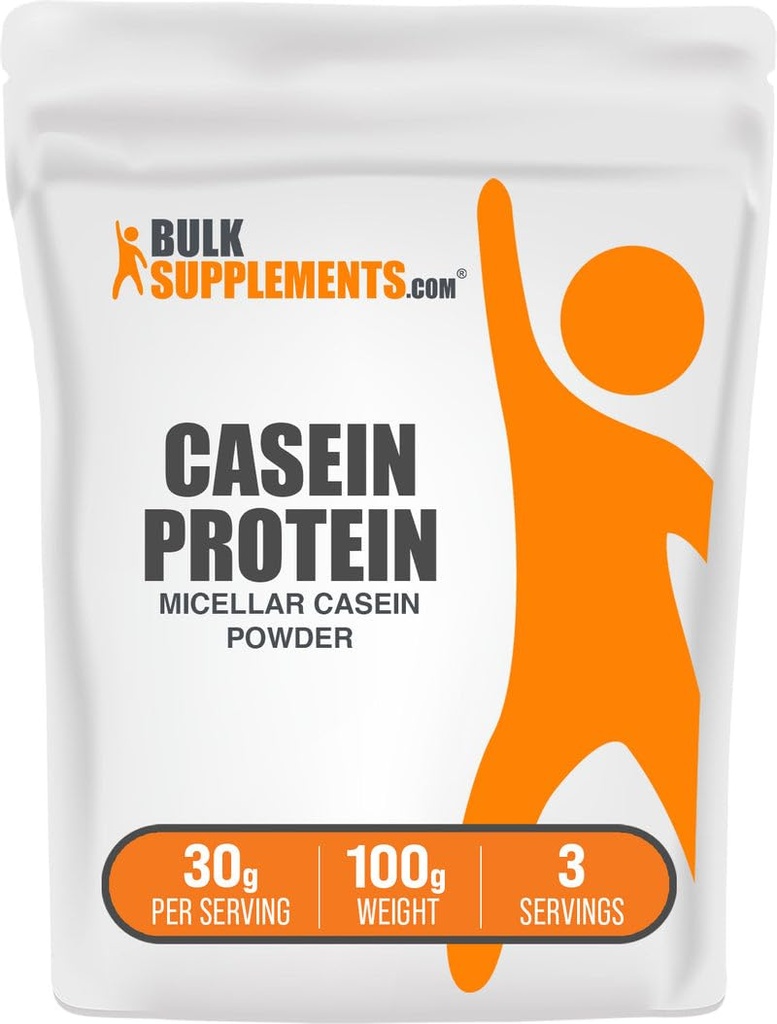BulkSupplements.com Casein protein Toz - Micellar Casein Toz, Slow Digesting Protein - Unflavored & Gluten Free, 30g per Service, 100g (3.5 oz) (kırda 1.