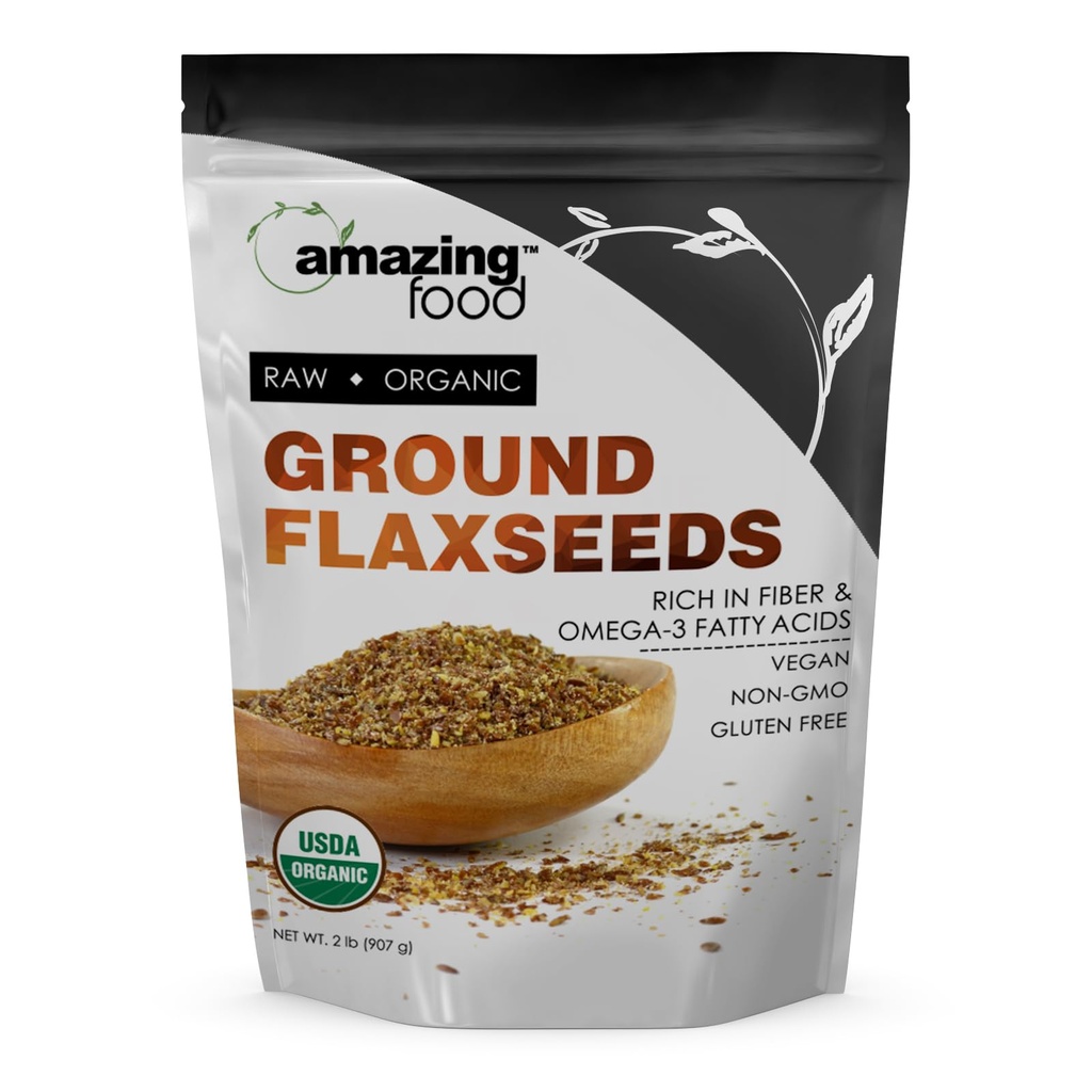 Amazing Food Ground Flaxseed Toz | 2 Lbs | USDA sertifikalı Organik | Vegan | Non-GMO | Gluten Free | Made in USA
