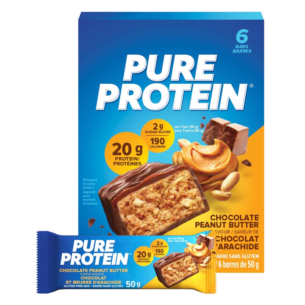 Pure protein Bars, Gluten Free, Snack Bars, Chocolate Peanut Butter, 50 gram, 6 Kont, {Kanada'dan Imported?