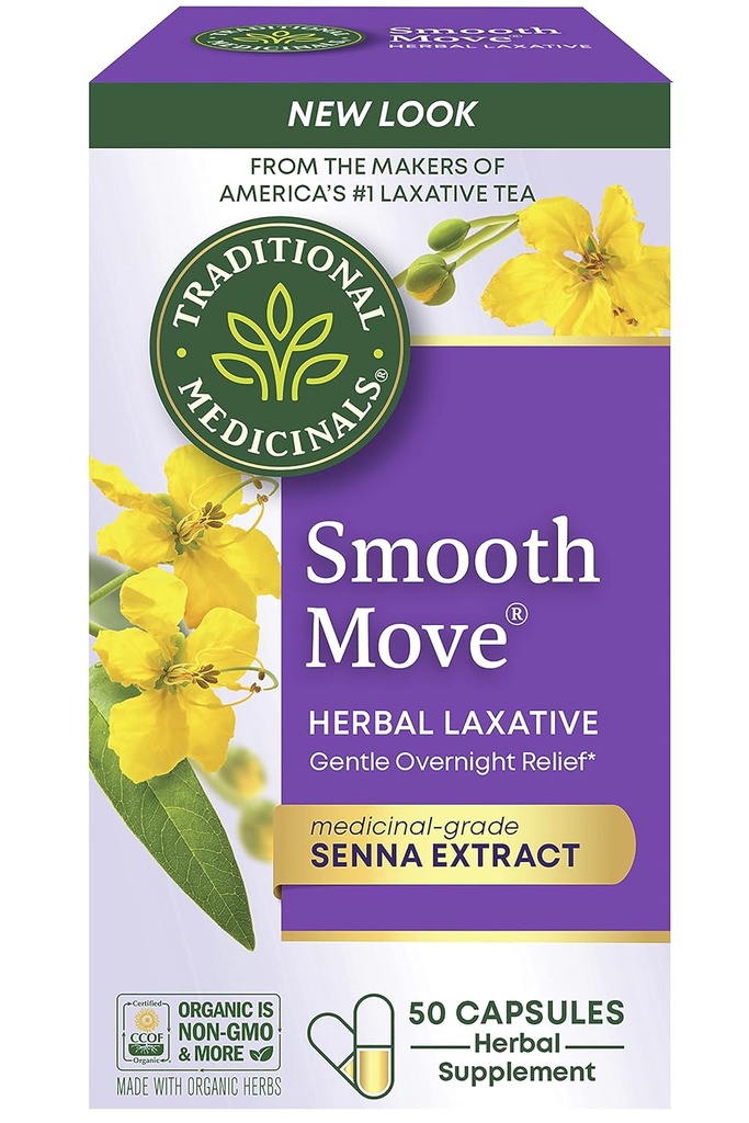 Geleneksel Medicinals - Smooth Move Laxative Capsules - Contains Organic Senna - Natural Herbal Constipation Relief - 50 Capsules (1 Pack)