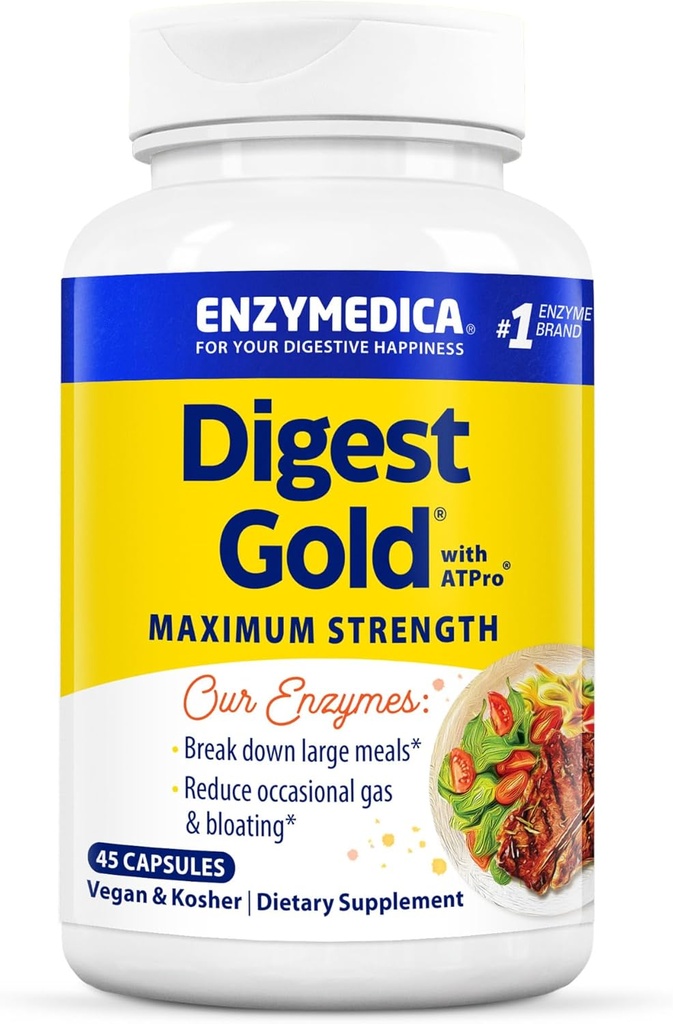 Enzymedica Digest Gold + ATPro, maksimum Güçlü Digestive Enzymes, Instant Bloating Relief için büyük Meals'a yardım edin, 45 Capsules