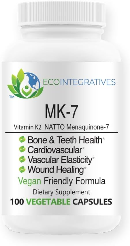 MK-7 (Vitamin K2 as menaquinone-7) Doğal Vegan Natto - Kemik ve Diş Sağlığı, Cardiovascular, Vascular Elastiklik ve Yararlılık - Sebze 100 Capsules
