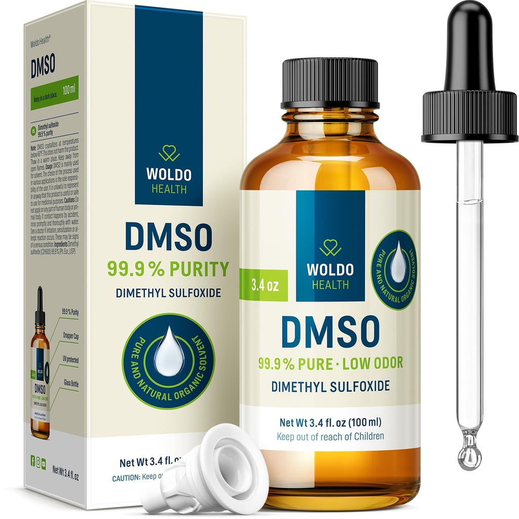WoldoHealth DMSO% 99.9 Farm Grade - FT-IR Doğrulanmış Dimetil Sulfoksit, Low Odor Branson in Glass Şişede Hassas Dayanıklılık (3.38 oz)