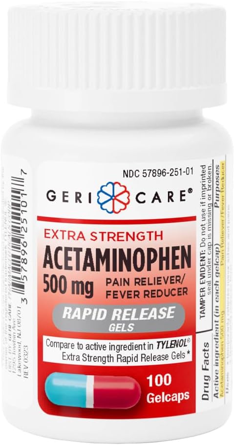 Backcare Ekstra Güçlü Acetaminophen 500 mg Hızlı Yayın Gelcaps, Pain Relief 100 Count (Pack of 1)