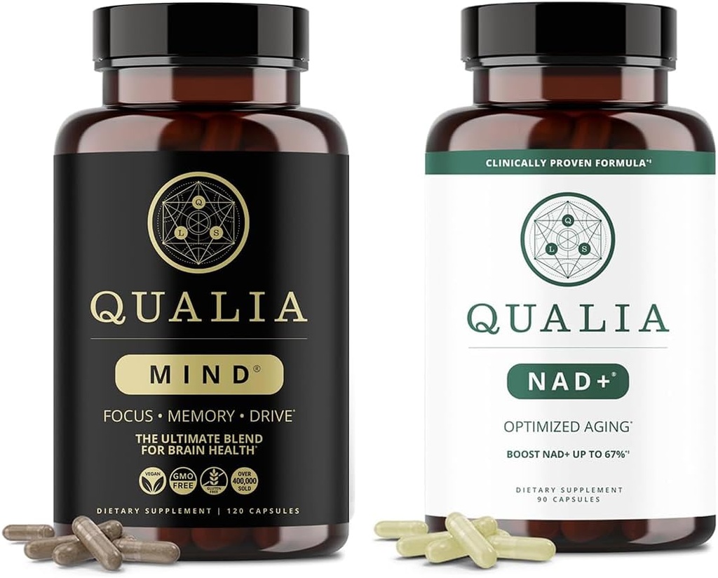 Qualia Life Sciences Bundle Qualia Mind & Qualia NAD+ Top Brain Supplement Κάψουλα για μνήμη, εστίαση και συγκέντρωση, μπορεί να ενισχύσει NAD+ Επίπεδα έως 50%