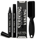 Viking Ayıd Kalem Filler Erkekler için - 2, Jet Black - Sular Uzun Süreli Ayıd Pen - 4-Pronged Tip for Gap & Berber Kalem - Soft Bristle Rotor & Pen Filler