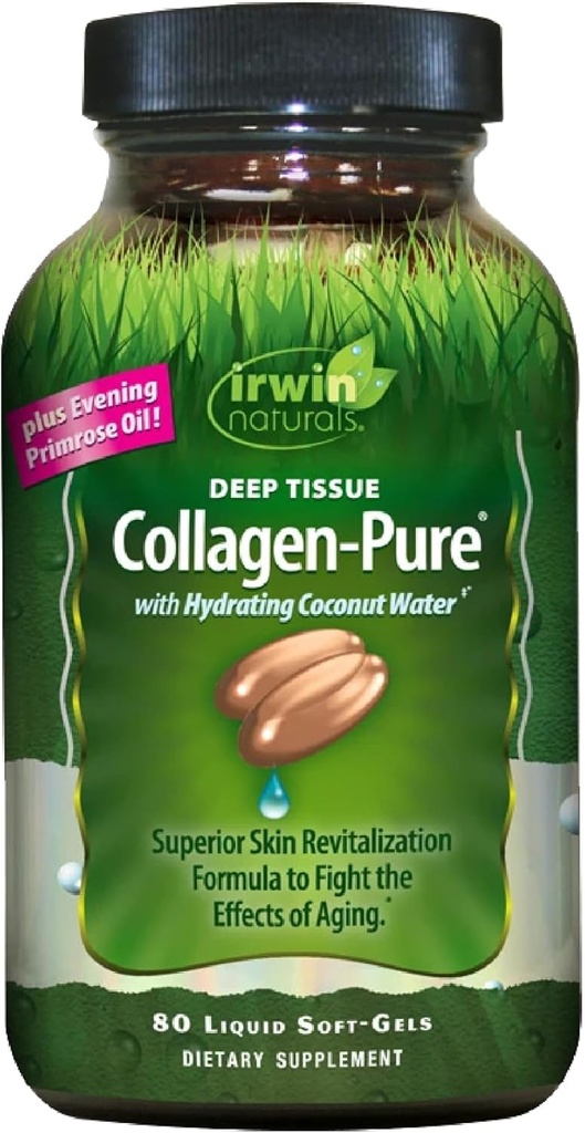 Irwin Naturals Βαθύ κολλαγόνο ιστών - 80 Υγρά Softgels - Superior Skin Revitalization to Fight The Effects of Againing - Περιλαμβάνει την ενυδάτωση του νερού καρύδας & του έλαιο πριμοζίνης