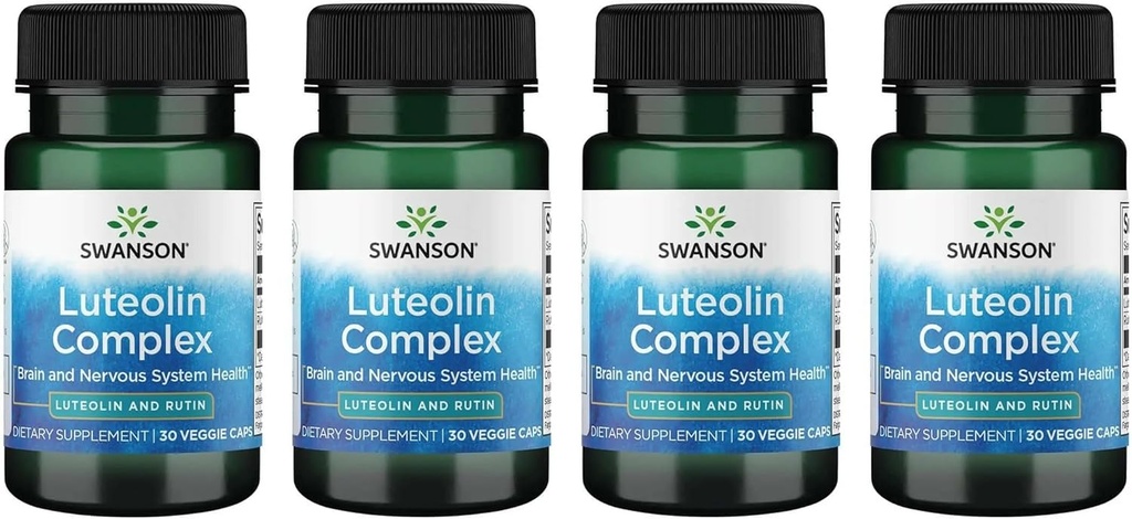 Swanson Luteolin Complex w/Rutin - Συμπλήρωμα υποστήριξης εγκεφάλου που προωθεί τη μνήμη, Mood & Γνωστική Υγεία - Φυσική φόρμουλα για να βοηθήσει στη διατήρηση του νευρικού συστήματος - (30 κάψουλες λαχανικών) 4 Pack