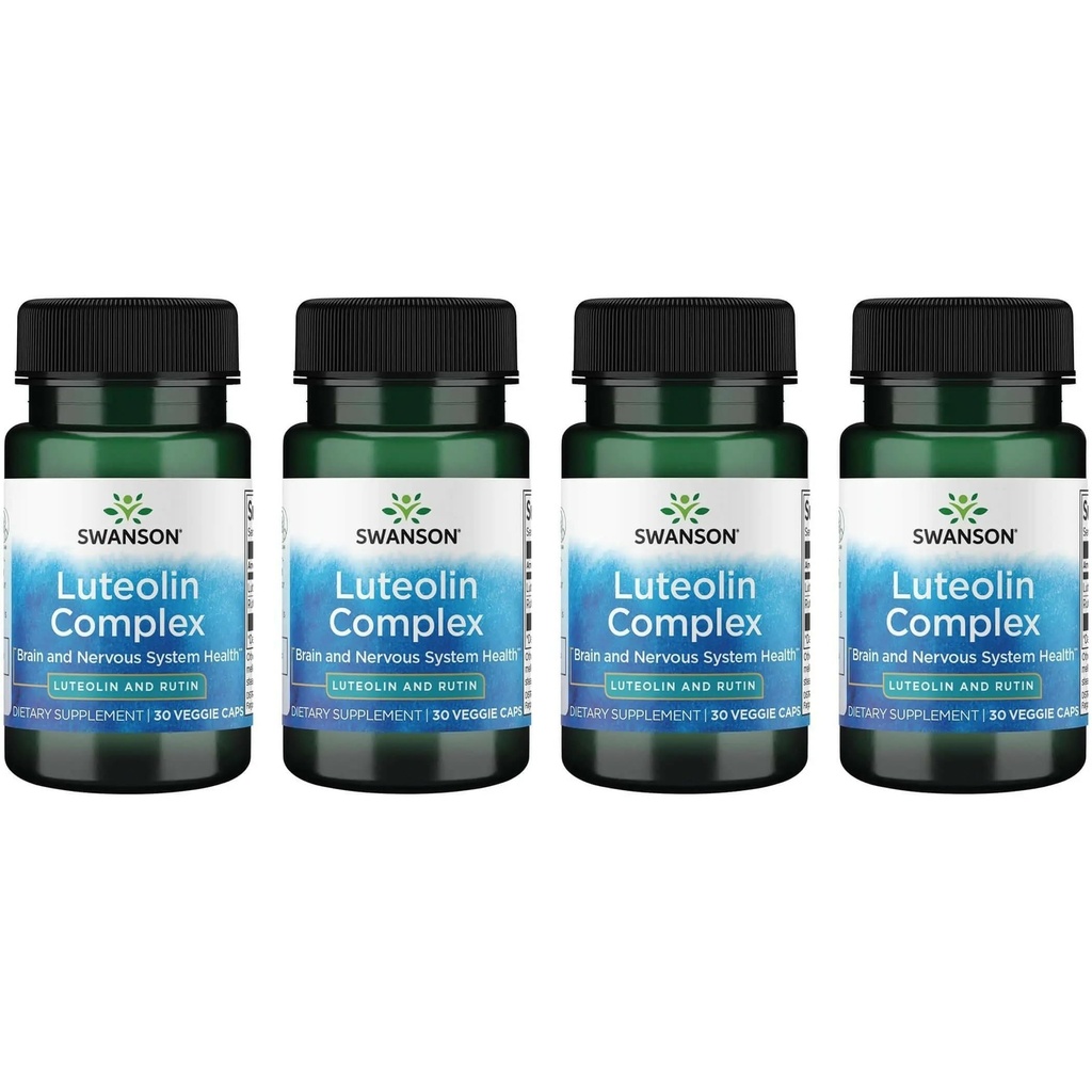 Swanson Luteolin Kompleks w/Rutin - Beyin Destek Tamamlayıcı Memory, Mood & Cognitive Health - Doğal Formula Nervous System - (30 Veggie Capsules) 4 Pack
