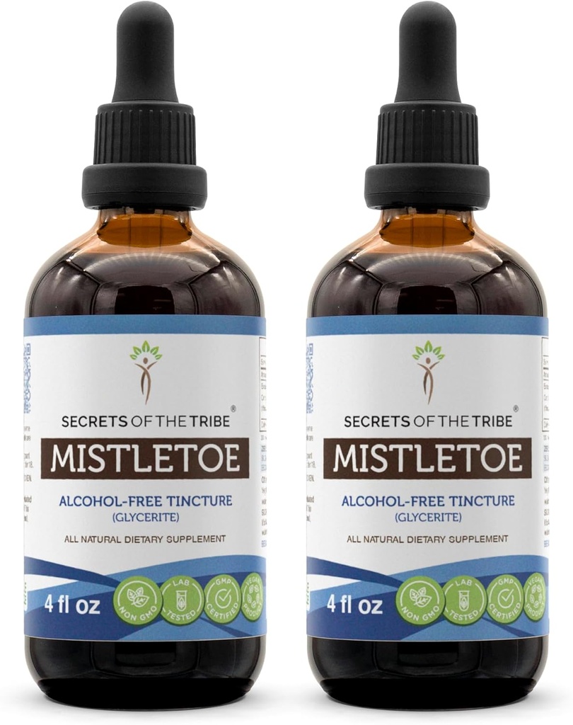Μυστικά της Φυλής Mistletoe Βάμμα Υγρού Εκχυλίσματος Χωρίς Αλκοόλ, Mistletoe (Viscum Album) Αποξηραμένο Βότανο (2x4 FL OZ)
