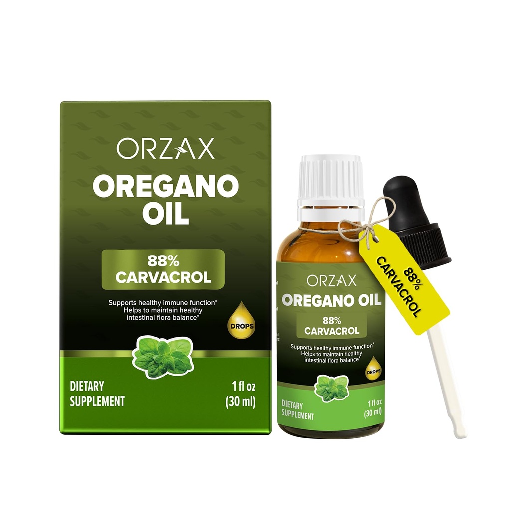 ORZAX Oregano Petrol Zeytinyağı ile Geri Döndü -% 88 Carvacrol ve 0.3% Senmol - Non-GMO & Sugar-Free & Gluten-Free & Vegan - Immune Support and Digestive Health - 30 ml - 200 Day Supply