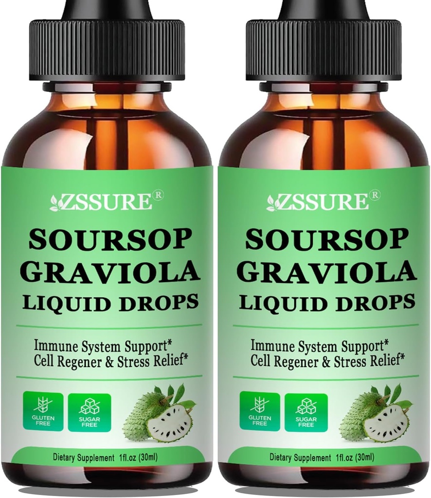 (2 Pack) Soursop Graviola Leaf Liquid Drop | Soursop Bitters Sıvı w/Sea Moss, C & Cinnamon for Cell Support & Rejenerasyon, Immunity, Liver, Zzz & Antioksi | High Abors Vegan