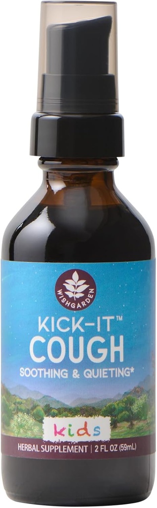 WishGarden Herbs Kick-It Cough for Kids - Natural Herbal Cough Suppressant for Kids & Childrens Waitorant Helps Calm Stubborn Coughs and Soothe Sore Throats, Safe & effective for Kids 0-12, 2oz