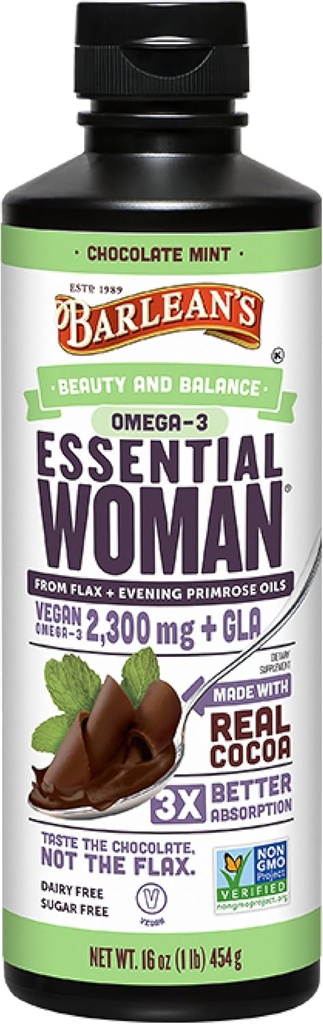 Barlean'ın Temel Kadın Çikolatası Flaxse, Primrose Oil & Soy Isoflavones, Omega 3 6 9 ve GLA, Hormonal Denge ve Sağlıklı Saç ve Cilt, 16 ozz