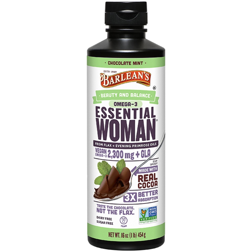 Barlean'ın Temel Kadın Çikolatası Flaxse, Primrose Oil & Soy Isoflavones, Omega 3 6 9 ve GLA, Hormonal Denge ve Sağlıklı Saç ve Cilt, 16 ozz
