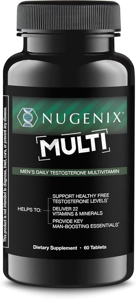 Nugenix Πολυβιταμίνη για άνδρες, πολυβιταμίνη και τεστοστερόνη Υποστήριξη - 19 Βιταμίνες και Ορυκτά, Υποστηρίζει Δωρεάν τεστοστερόνη, Ισορροπία Κορτιζόλη, Προάγει την παραγωγή νιτρικού οξειδίου, Ροή αίματος - 60 δισκία