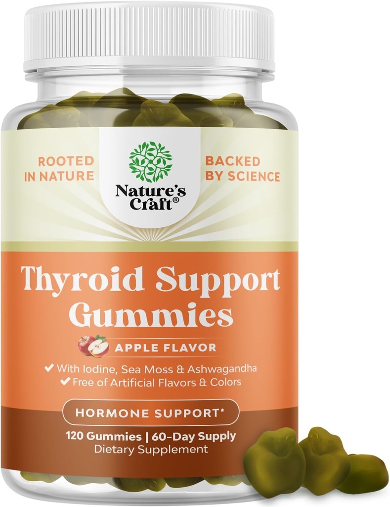 Natures Craft Vegan Yourroid Gummies with Sea Moss - Tiroid Desteği Iodine Selenium ve Diğer Potent Vitaminler için Kapsamlı Destek - Gelatin-Free Non-GMO 120