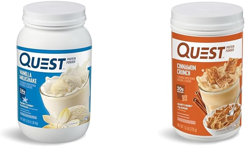 Quest Nutrition Vanilla Milkshake protein Toz, 24g of Protein, 1g of Sugar, Low Carb, Gluten Free, 3 Pound, 43 hizmet ve Cinnamon Crunch Toz, 20g Protein, 2g Net Carb, 1g Sugar