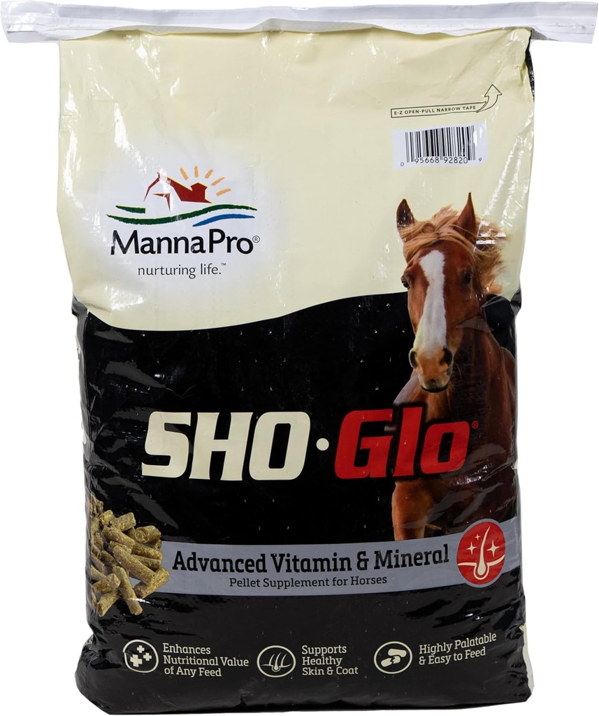 Sho-Glo Horse Vitamin & Mineral Supplement – Manna Pro – Complete Daily Equine Supplement for Healthy Skin, Coat & Hooves – Fortified with Antioxidants, Amino Acids & Essential Nutrients – 25 lb Bag