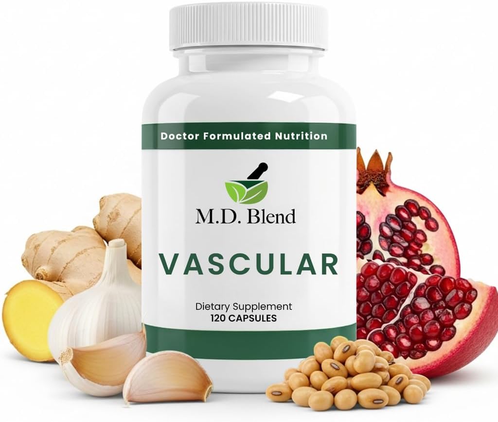 M.D. Vascular - Uzman Formulaed Supplement - Vascular & Genel Wellness Hedefleri - Proper Flow, Numbers, Balance - Güçlü Garlic, Ginger, L-Arginine, Pomegranate - 120 Capsules (Pack of 2)