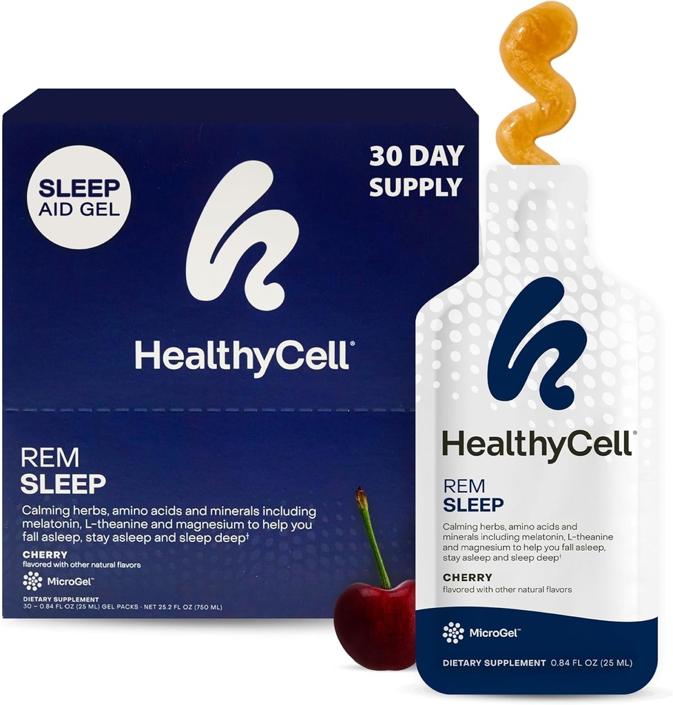 Yetişkinler için sağlıklı REM Uyku Desteği Tamam - Sıvı Gel Ekstra Güçlü Uyku Tamamı Melatonin, Magnezyum, L-Theanine, GABA & Natural Calming Herbs - 30 Gel Packs, Cherry Flavoreded