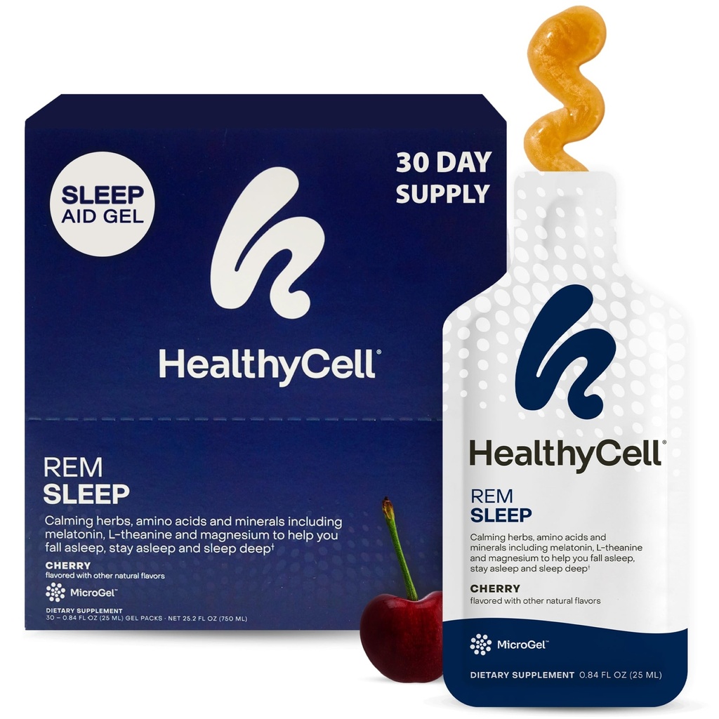 Yetişkinler için sağlıklı REM Uyku Desteği Tamam - Sıvı Gel Ekstra Güçlü Uyku Tamamı Melatonin, Magnezyum, L-Theanine, GABA & Natural Calming Herbs - 30 Gel Packs, Cherry Flavoreded
