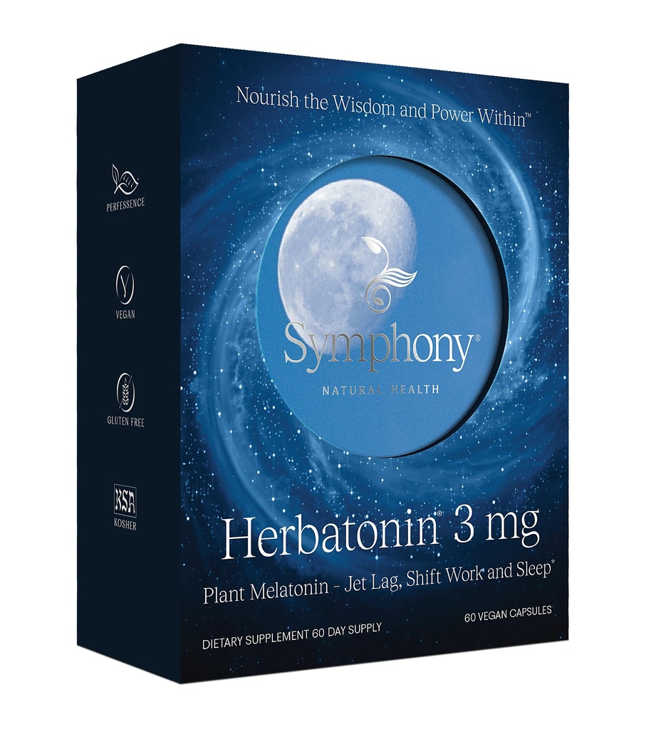 Herbatonin 3 mg - The Only Natural Plant Melatonin Natural Sleep Cycle, Body Clock And Circadian Rhythm Support For Jet Lag, 60 Vegan Capsules (60 Day Supply)