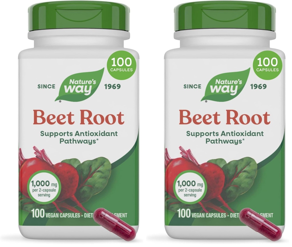 Nature's Way Beet Root, 1.000 mg ανά Σερβίρισμα, 100 κάψουλες χορτοφάγων (πακέτο των 2)