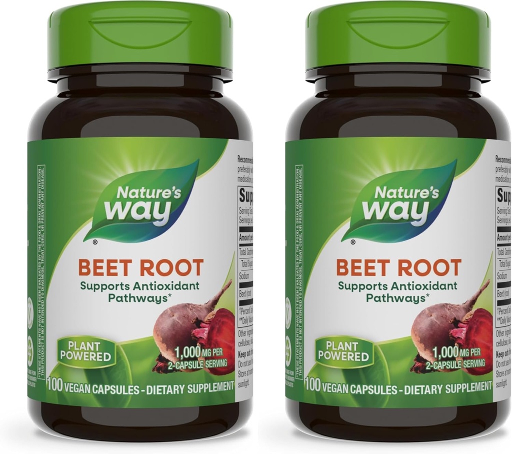 Nature's Way Beet Root, 1000 mg per Service, 100 Vegetarian Capsules (Pack of 2)