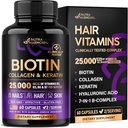 Biotin | Collagen | Hyaluronic Acid | Keratin - Klinik Olarak Tamamlandı - Saç Büyüme Desteği, Skin & Nails - 25000 mcg Vitamins B2, B3, B6 & B7 + B1 - ABD'de Yapıldı - Kadınlar ve Erkekler | 60 Capsules