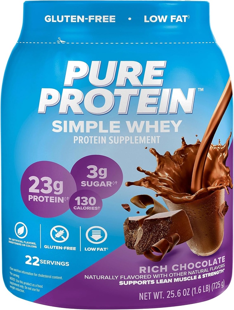 Απλή σκόνη πρωτεΐνης Whey, χωρίς γλουτένη, 23G πρωτεΐνη, πλούσια σοκολάτα, 1,6lbs