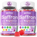 Saffron Supplements Gummies - 4 Ay Supply - Saffron Extract 177mg 88.5 mg, w/Magnesium Glycinate 400 mg 200 mg, Rhodiola Rosea, Rosemary, B6 B12 D3, Calm, Nerve, Rest, Focus, Sugar-Free, 2 Pack