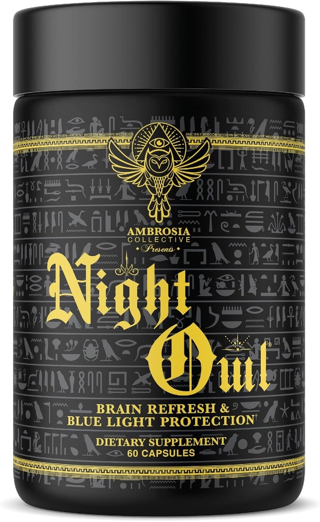 Ambrosia Night Owl - Eye Health | Protect Against Blue Light & Eye Strain | Alpha Brain Waves & Brain Recovery | Lutemax 2020, Suntheanine, Magtein | 60 Veggie Capsules