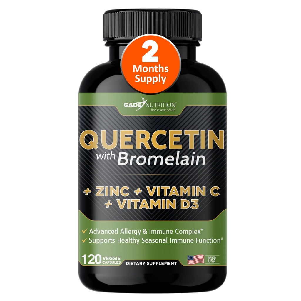 Gade Beslenme Quercetin with Bromelain Vitamin C ve çinko Vitamin D3 | Immune Support Supplement in Capsules | Non-GMO, Gluten-Free, Vegan | ABD'de Yap | 2 Ay Supply