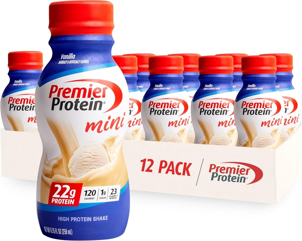 Premier Protein Shake MINIs, Vanilla, 22g Protein, 120 θερμίδες, 1g ζάχαρη, 8,75fl oz, συσκευασία των 12