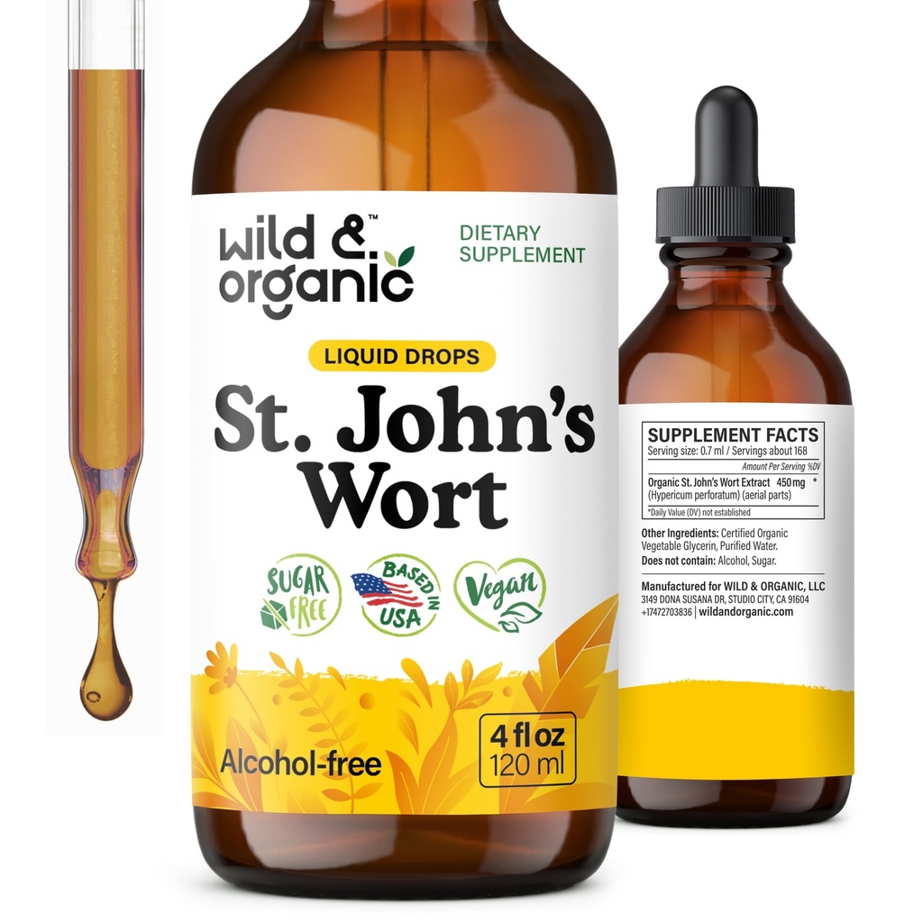 Άγρια & οργανικά St Johns Wort Βάμμα - Mood Support - Calming St John's Wort Supplement - Hypericum Perforatum Βότανο Υγρές σταγόνες - Vegan, Ζάχαρη & Αλκοόλ Δωρεάν - 4 fl oz