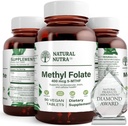 Doğal Nutra Aktif Metil Foate Supplement with Quatre folic, Support Heart and Body Health, Helps Brain Health, improve Pozitif Vibes, Bone-Tired, B9, 90 Vegan Tabletleri (Pack of 2)