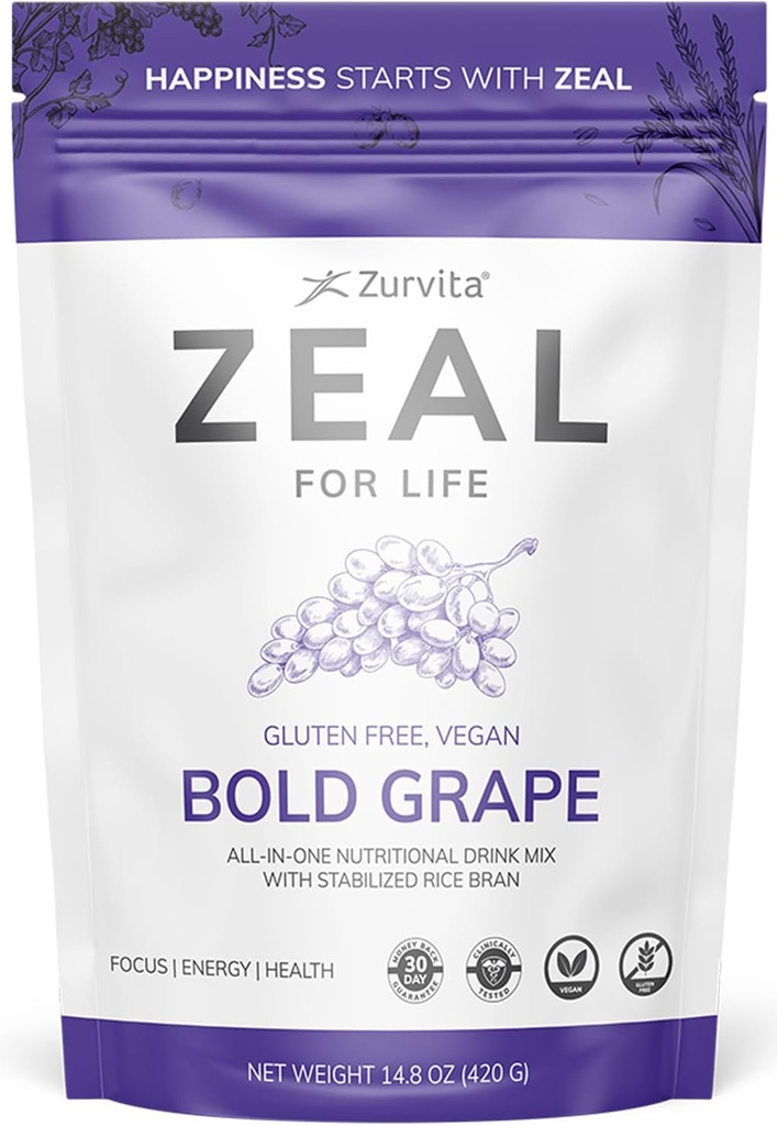 Zurvita - Yaşam için Zeal - Bold Grape Flavor - Vitality için Günlük Beslenme Tamamı, Immunity, & General Wellness - 30-Day Wellness Bag, 420 Grams