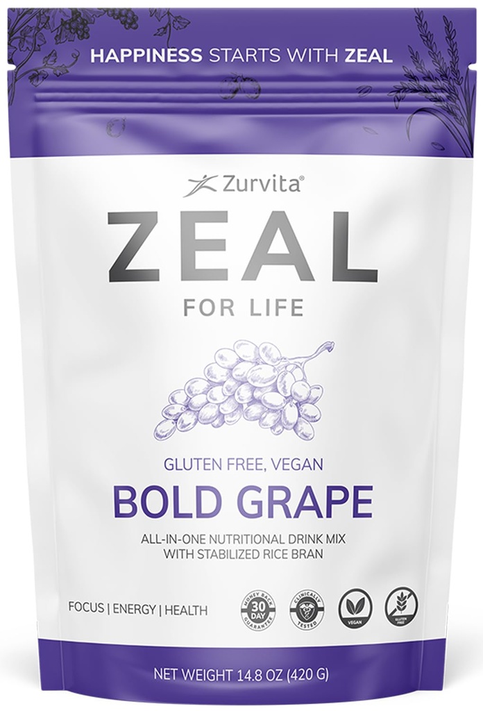 Zurvita - Yaşam için Zeal - Bold Grape Flavor - Vitality için Günlük Beslenme Tamamı, Immunity, & General Wellness - 30-Day Wellness Bag, 420 Grams