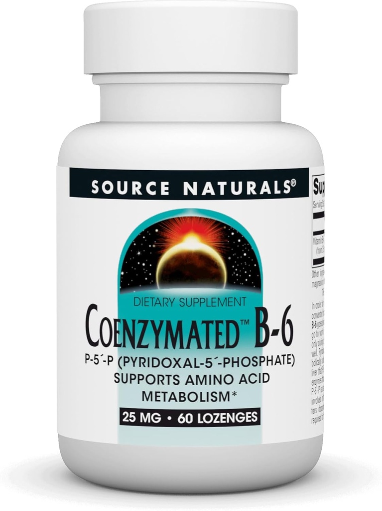 Source Naturals Coenzymated B-6 25mg P-5 Pyridoxal-5 Phosphate Fast-Acting, Quick Dissolve Vitamin Supports Amino Acid Metabolism* - 60 Lozenges