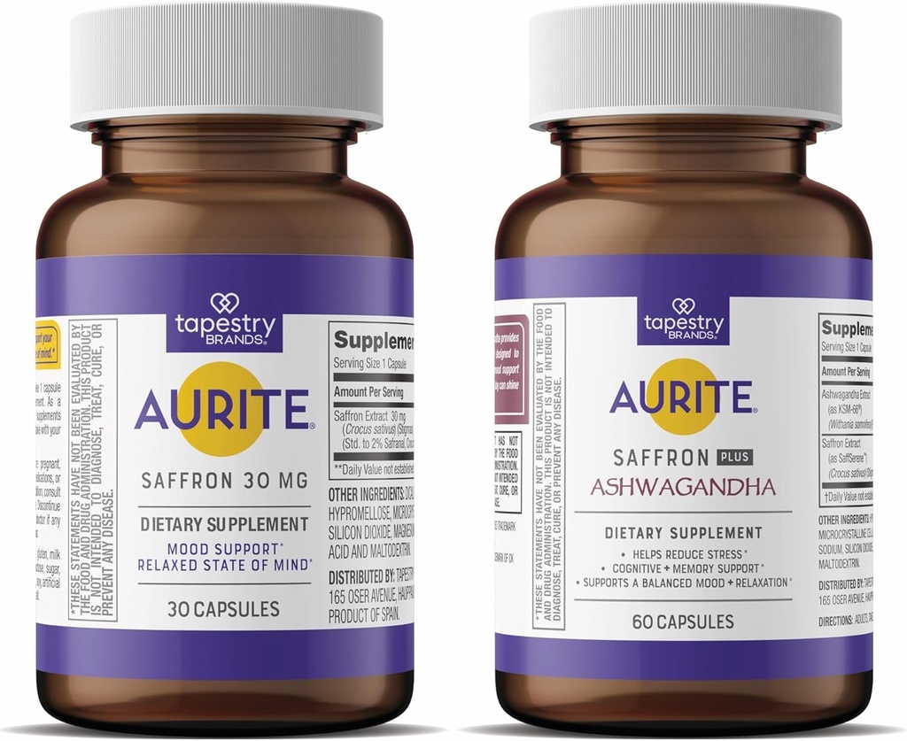 Saffron Ashwagandha & Saffron Supplement Sche. Stres Yönetimi, Mood Support, Long-Term Memory, Vegetarian Friendly, Non-GMO, Gluten-Free, Soy-Free