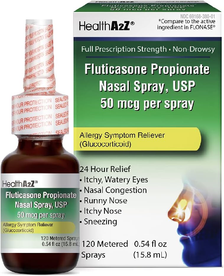 HealthA2Z Fluticasone Propionate Nasal Sprays, 24 Hour Allergy Relief,120 Sprays, 0.54 fl oz