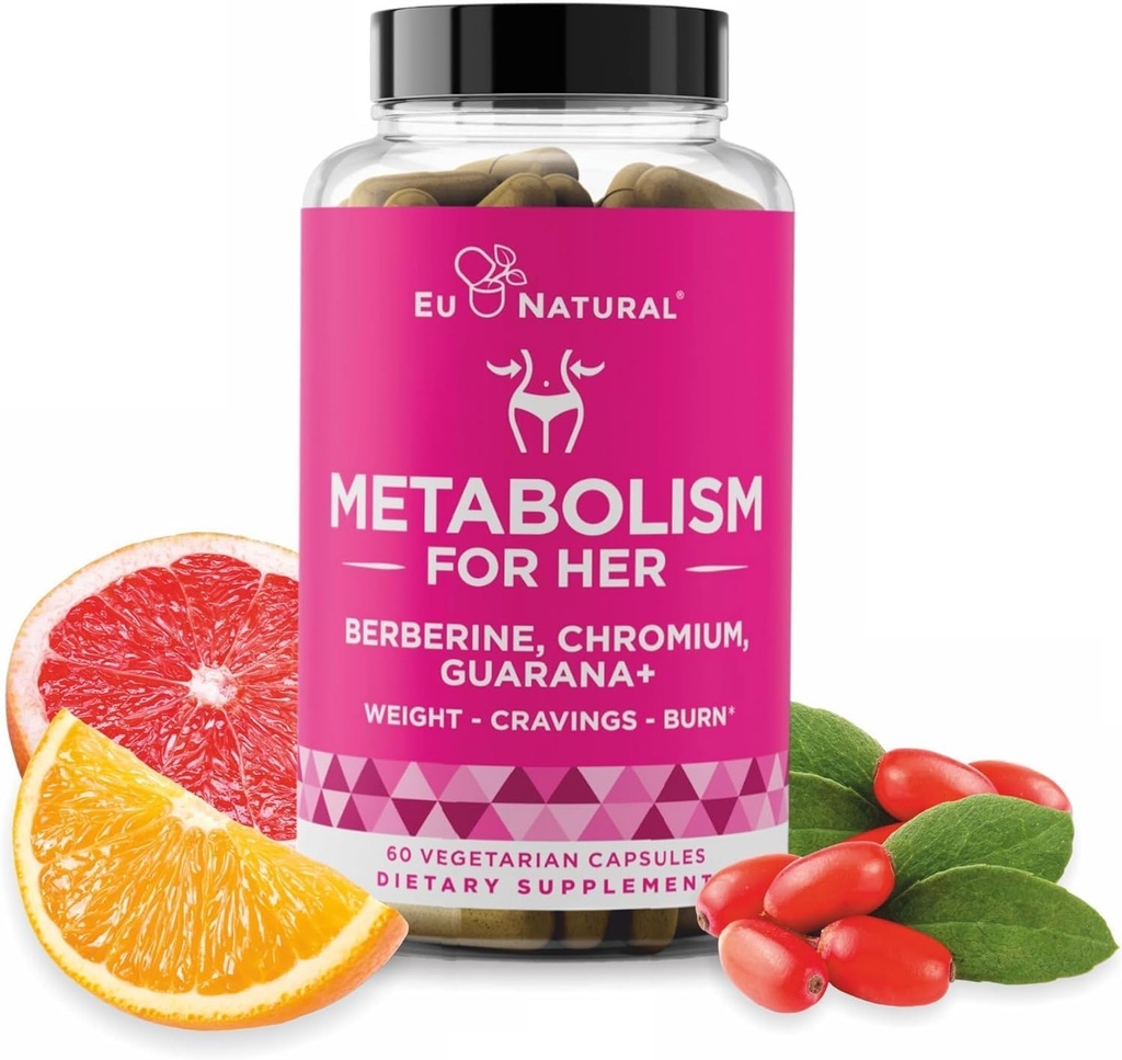Metabolism for Her - Kadın için Appetite & Metabolism Desteği - Curb Cravings, Caloric Intake & The Feelings of Fullness - Berberine, Chromium Picolinate & Guarana - 60 Veg Capsules