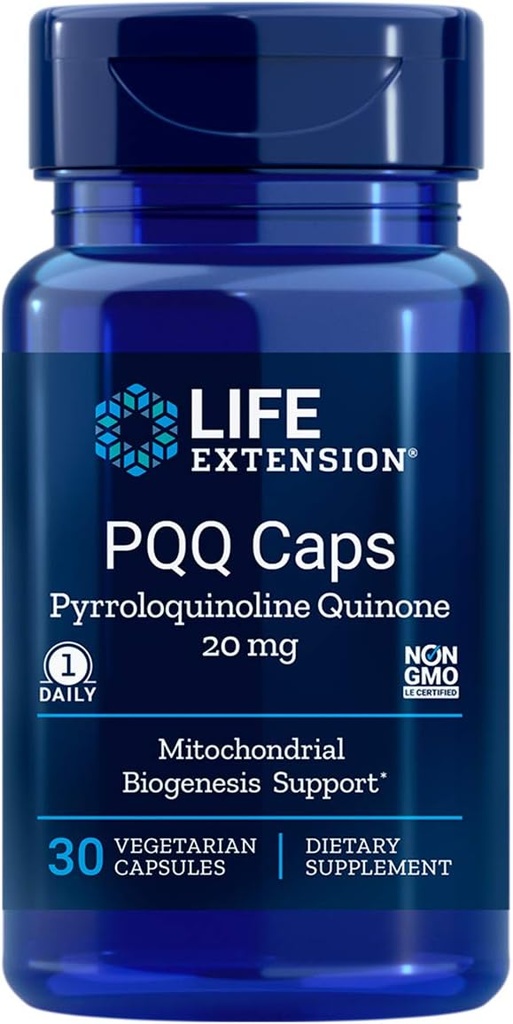 Life Extension PQQ Caps, Pyrroloquinoline Quinone, 20 milligrams 30 Vegetarian Capsules. Pack of 2 Bottles.