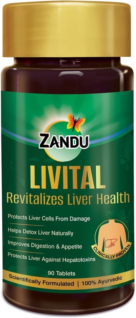 Zandu Livital Tabletler,% 100 Ayurvedik Malzemeler, Çeşitli Hepatotoksilara Karşı Canlıcıları Korumak| Fatty Liver'da Beneficial, Liver Detox & Aids in Liver Detox
