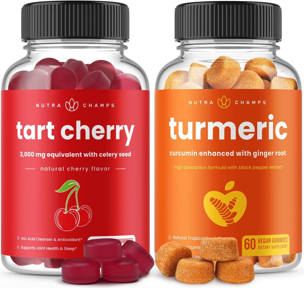 NutraChamps Tart Cherry Gummies ve Turmeric Gummies 2 Pack