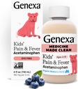 Genxa Çocuk Temiz Acetaminophen | Pediatrik Tercihli Malzemeler | Çocuklar için Ağrı ve Ateş Tespiti | Dye Free, 0% Yapay Katkılar | 2-11, Delicious Organic Blueberry Liquid, 4 fl ozzz