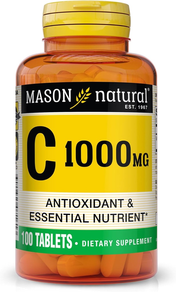MASON NATURAL Vitamin C 1000 mg, 100 Day Supply, Sağlıklı Immune Sistemi, Antioksi ve Temel Nutrient, 1 Pack