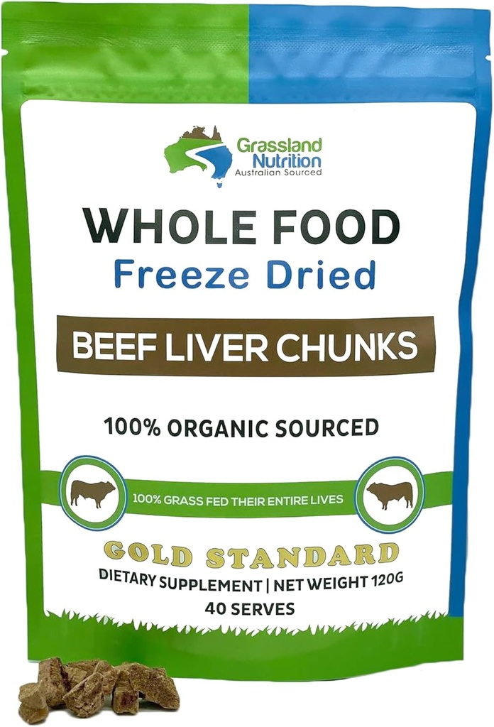 GRASSLAND NUTRITION Organik Liver Freeze kıl Chunks - Doğal Demirde Yüksek, Enerji Için A, B12 (120g)