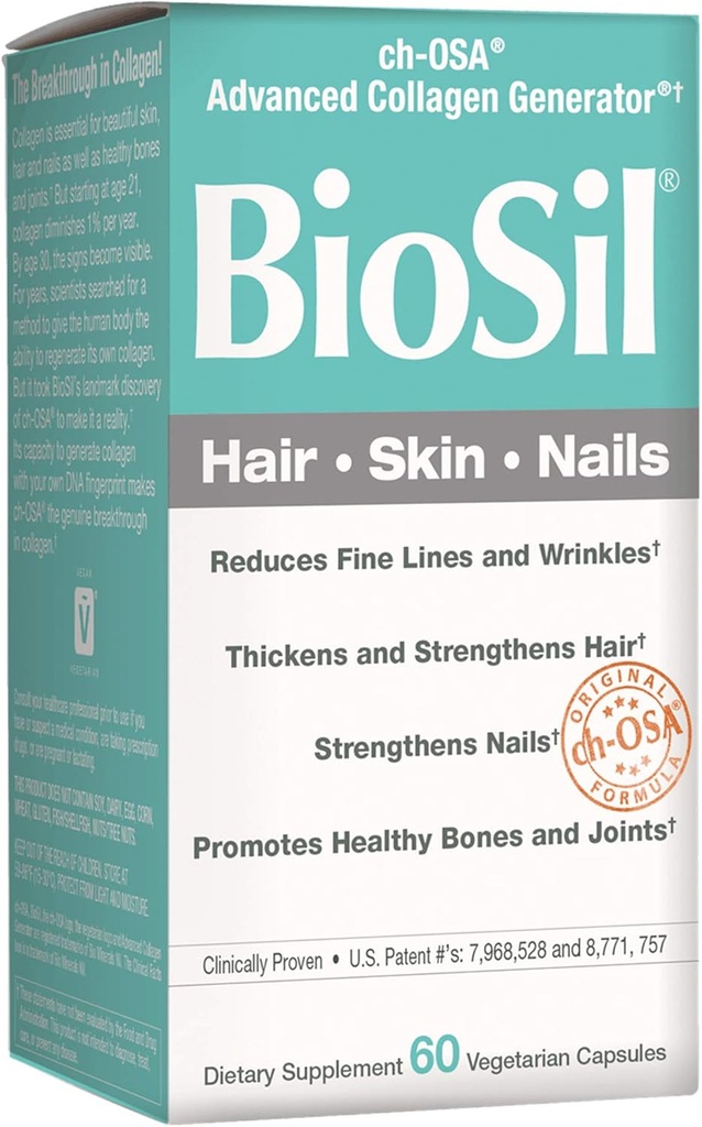 Doğal Faktörler, Saç, Skin, Nails, Sağlıklı Büyüme ve Güçlüyü Destekler, Vegan Collagen, Elastin ve Keratin Jeneratör, 60 Capsules